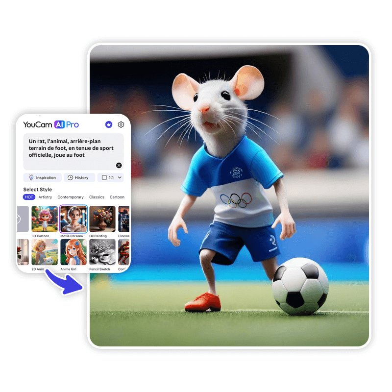 Humour JO / Meme JO : un rat qui joue au foot  : générateur d'image IA gratuit