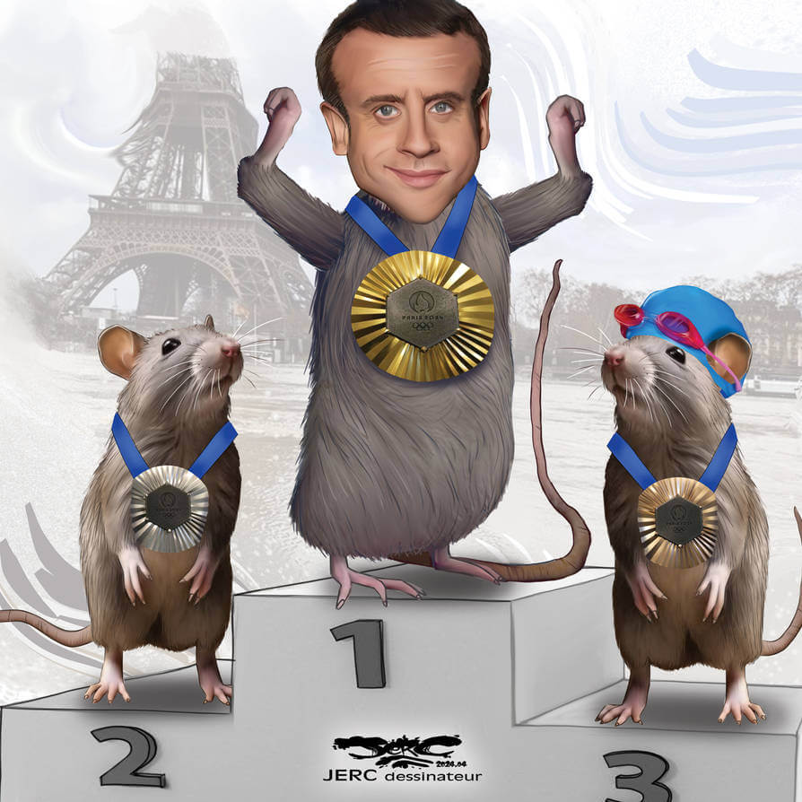 Meme JO / Humour JO : Macron et Rat dans la Seine