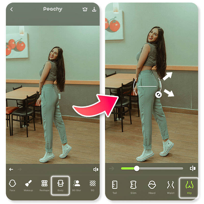 Peachy : application retouche corps gratuite et affiner le visage