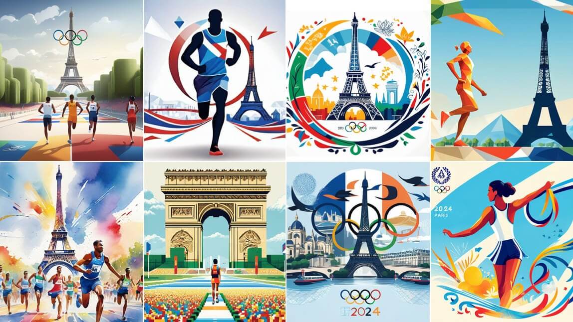 Images JO des monuments de Paris avec les anneaux olympiques et le logo 2024 | YouCam Editeur en ligne
