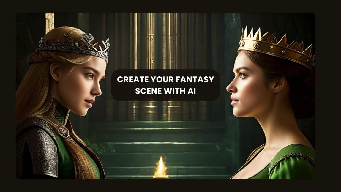 "A powerful confrontation between two queens, one dressed in green and the other in red, visualized using AI Generator to create a fantasy scene from House of the Dragon.