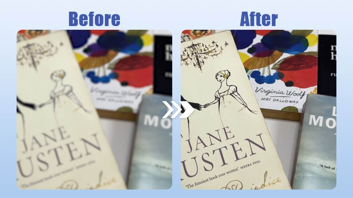 Close-up of book cover showing improved clarity with YouCam Video Enhancer for Booktoks Books: Before and after comparison