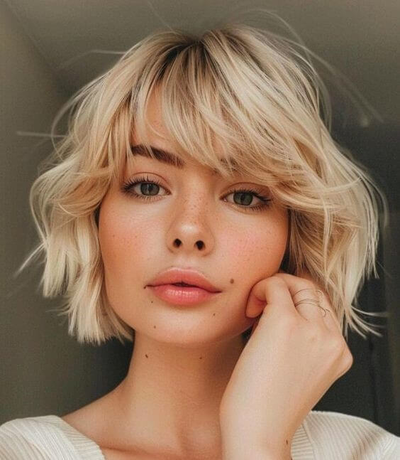 coiffure et visage rond : coupe courte et frange