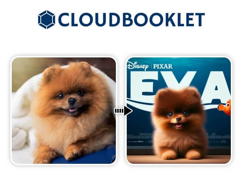 Cachorro e desenho do cachorro IA com Cloudbooklet