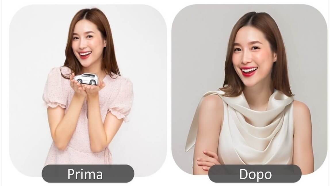 Before and after images showcasing the transformation of a headshot using YouCam's AI Headshot Generator.