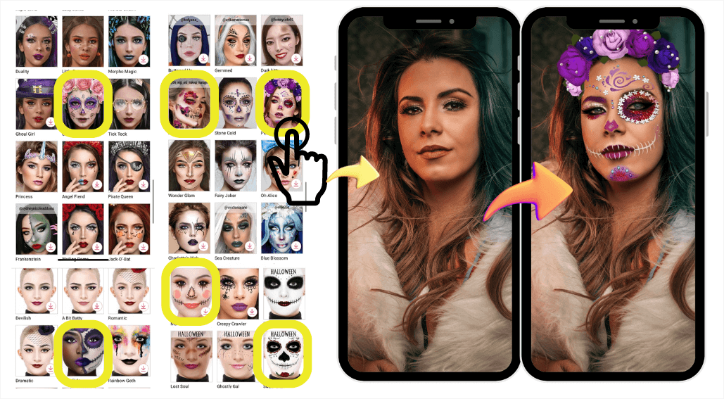 seleccion de diferentes maquillajes de Catrina para probar en tu rostro virtualmente
