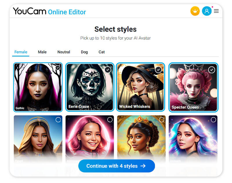 Interface of YouCam Online Editor Avatar Generator