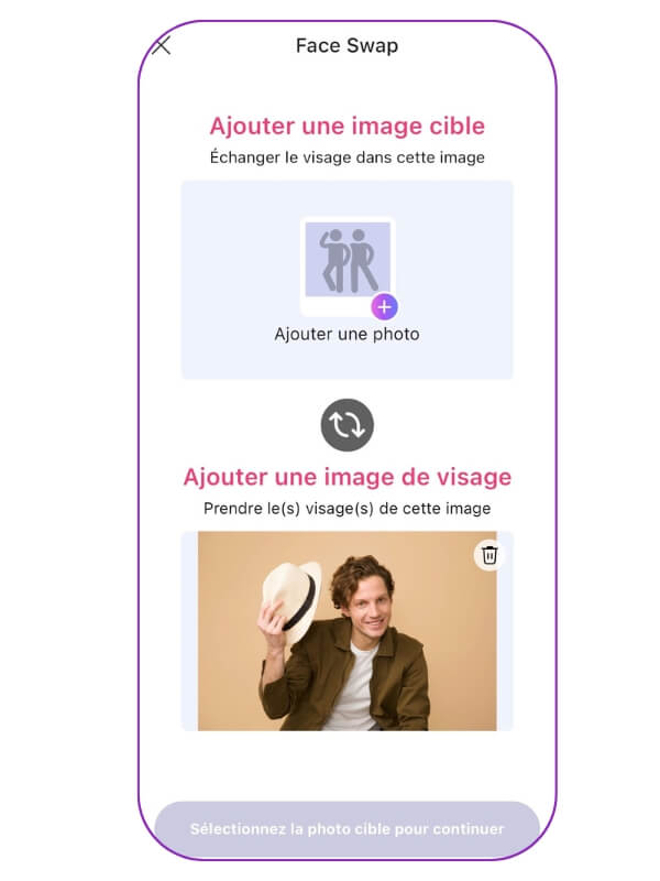 Cliquer sur "faire un face swap"