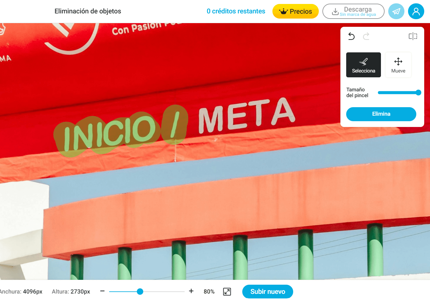 pintar las letras que quieres elminar de la foto
