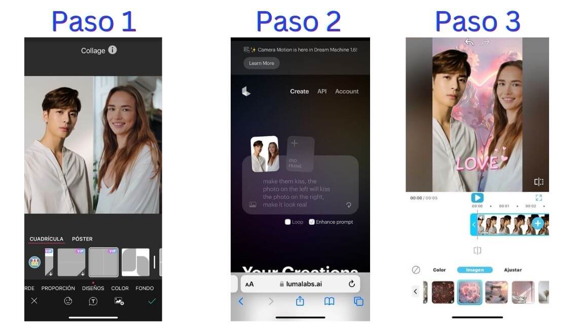 paso para hacer que dos fotos se besen con IA
