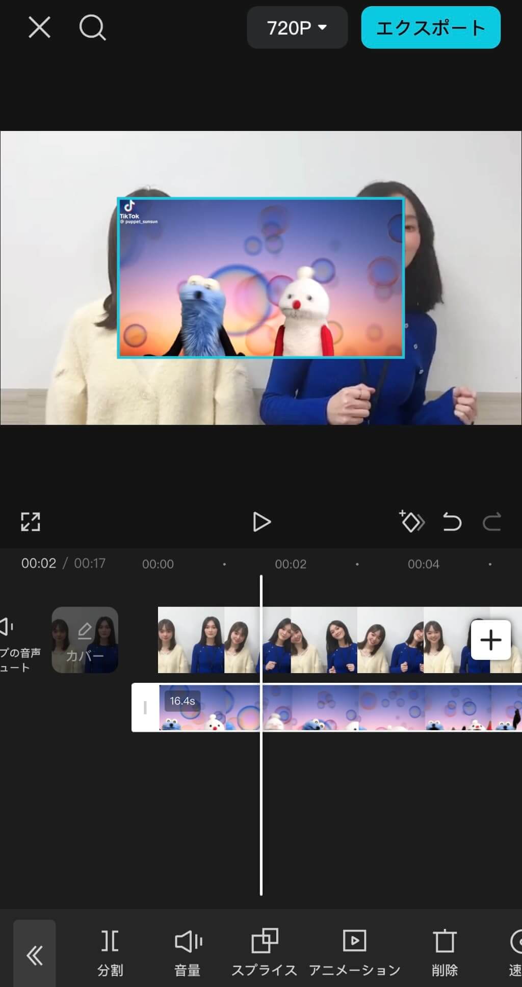 ２つの動画が合成された様子