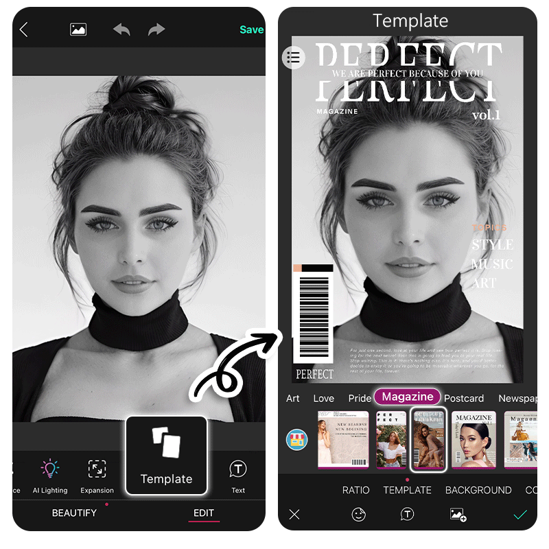 Eine animierte Vorschau der Vogue-Cover-Filter-Vorlage