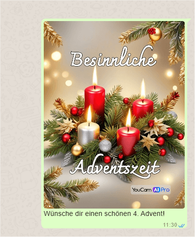 Adventsgruß in einer WhatsApp-Nachricht zum vierten Advent
