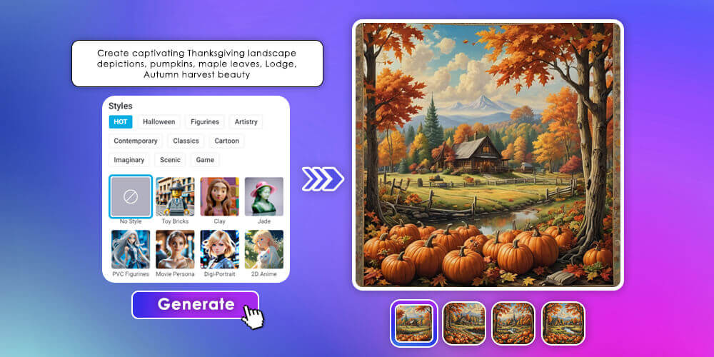 Make creative Thanksgiving background images easily with AI