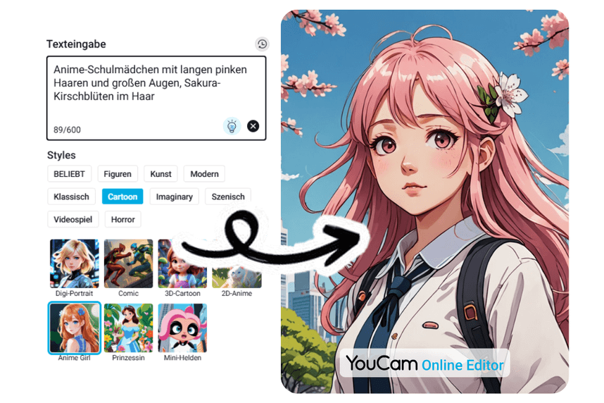 Tutorial, wie man ein Bild eines Anime-Mädchen mit pinken Haaren erstellt