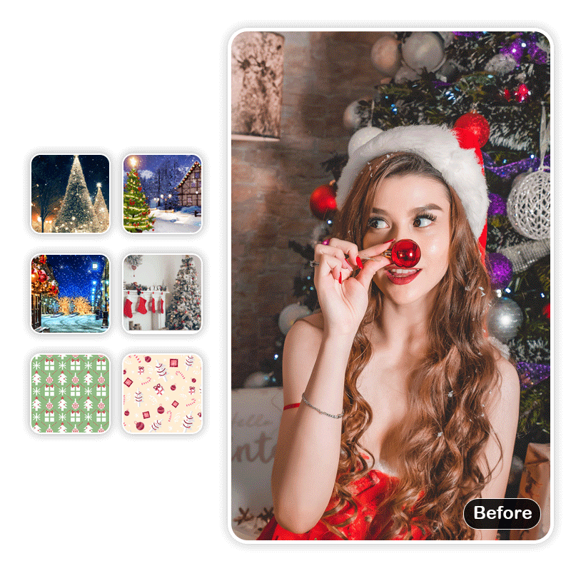 Mulher com diferentes estilos de fundo de natal