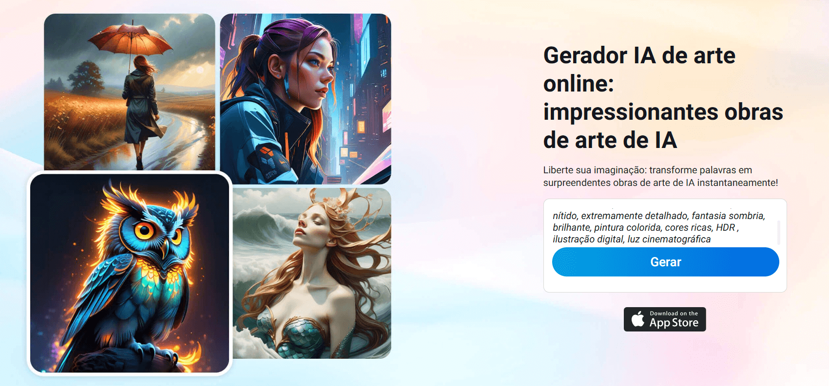 Página inicial do YouCam Gerador de Arte IA, um site para fazer caricatura online grátis.