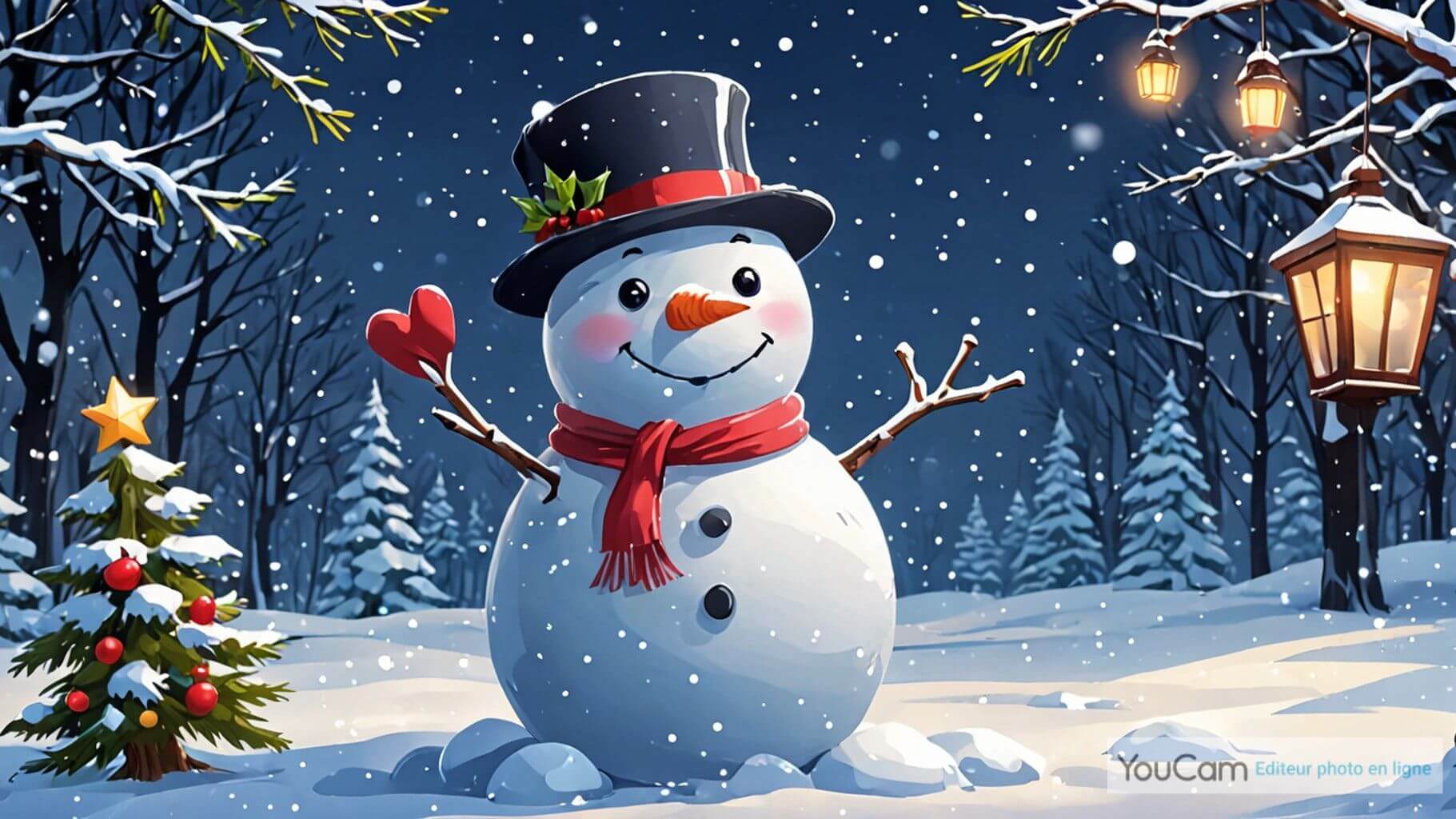 Arriere plan de Noël dessin gratuit : bonhomme de neige 