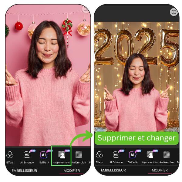 Changer fond d'une photo avec arrière plan Bonne année