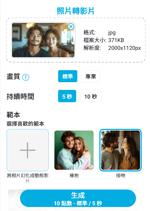 選擇接吻模板