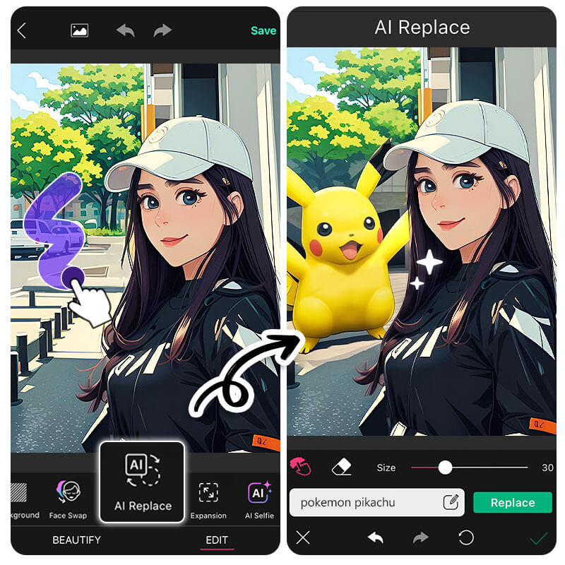 Utilisez Remplacement IA pour ajouter votre Pokémon préféré dans votre carte Pokémon personnalisée.