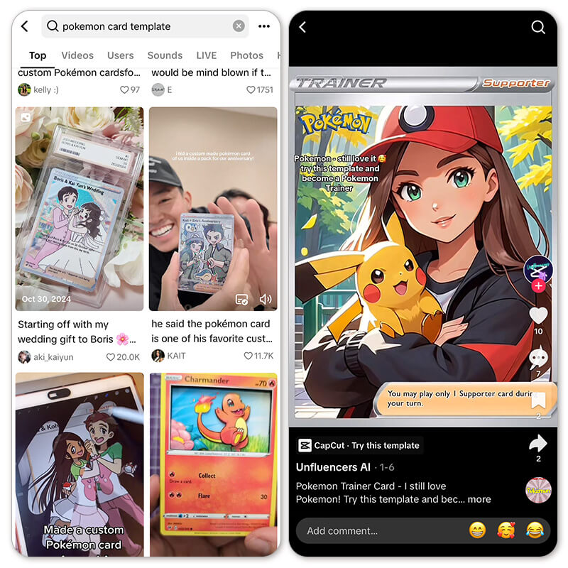 Les joueurs Pokémon créent et partagent des cartes Pokémon personnalisées sur Tiktok.