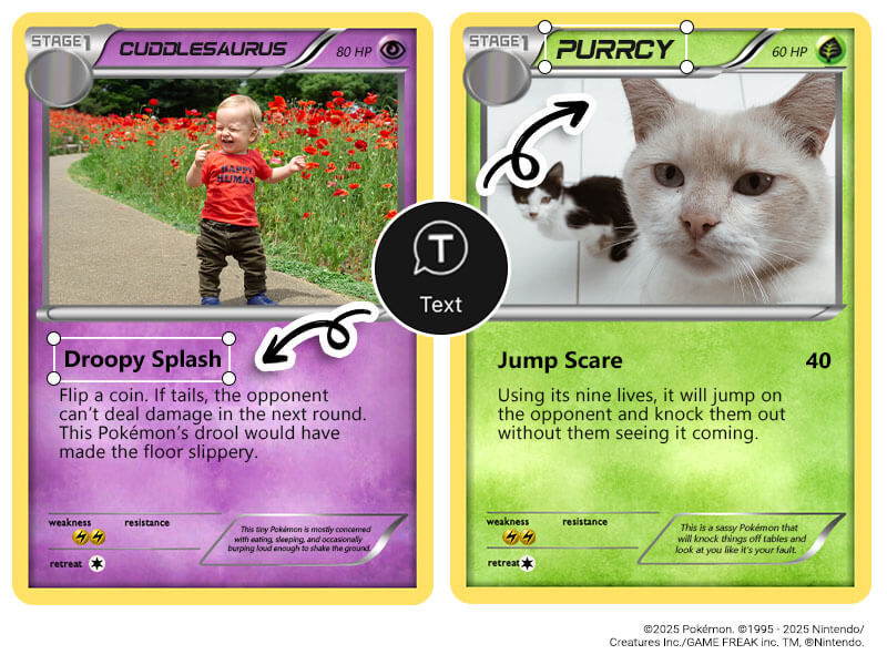 Utilisez l'outil texte pour ajouter des descriptions personnalisées à vos cartes Pokémon.