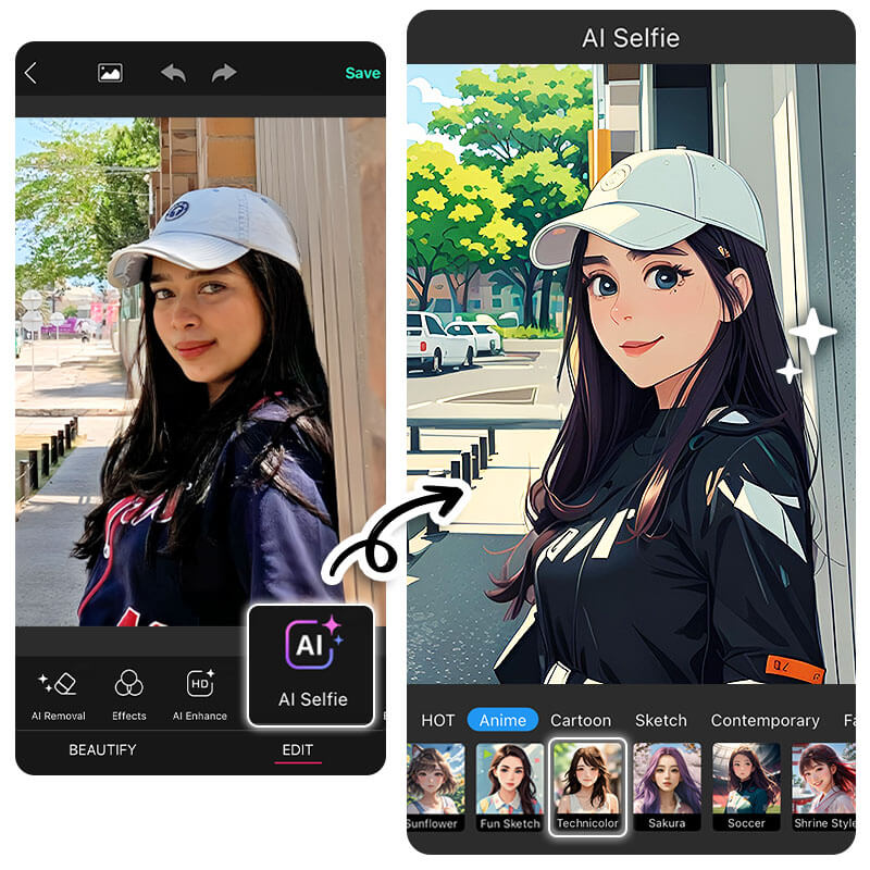 Utilisez les filtres AI Selfie pour transformer vos photos en style cartoon Pokémon