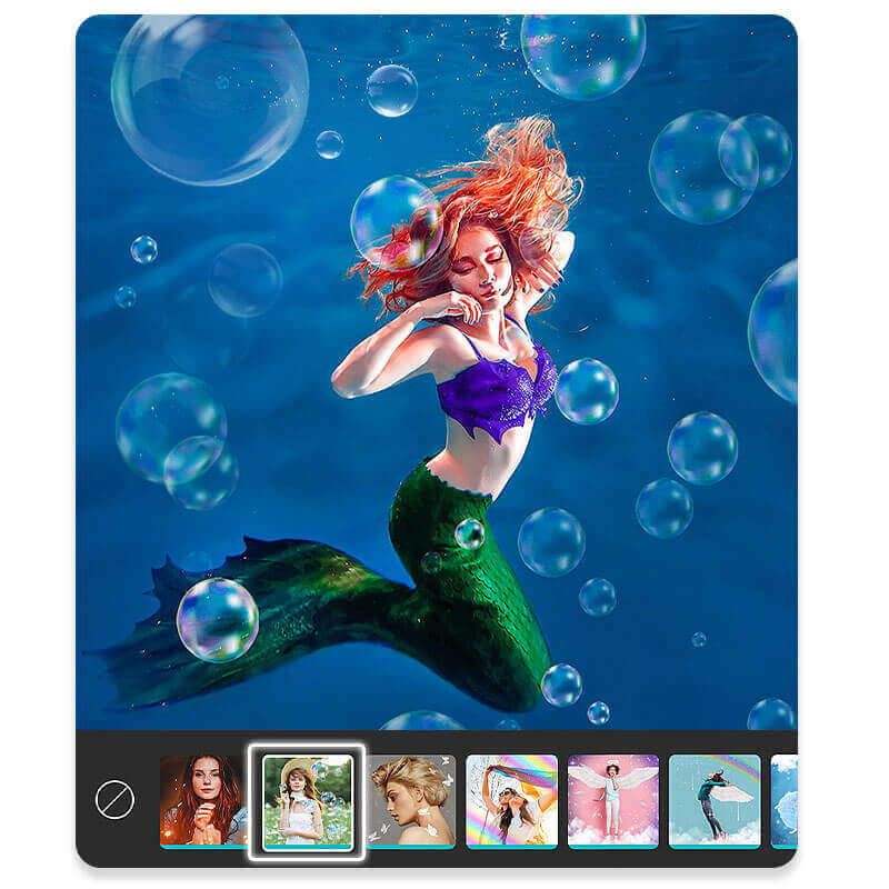 Ajoutez un effet bulles pour devenir Ariel, la petite sirène, avec l'application Disney Princess Editing