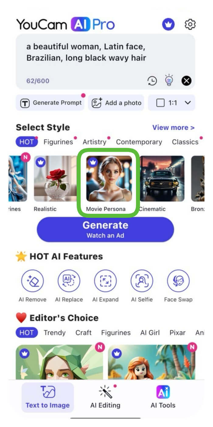 Stiloptionen in der YouCam AI Pro App