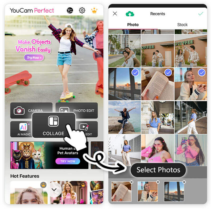 Accédez à la fonction Collage dans l'application YouCam Perfect