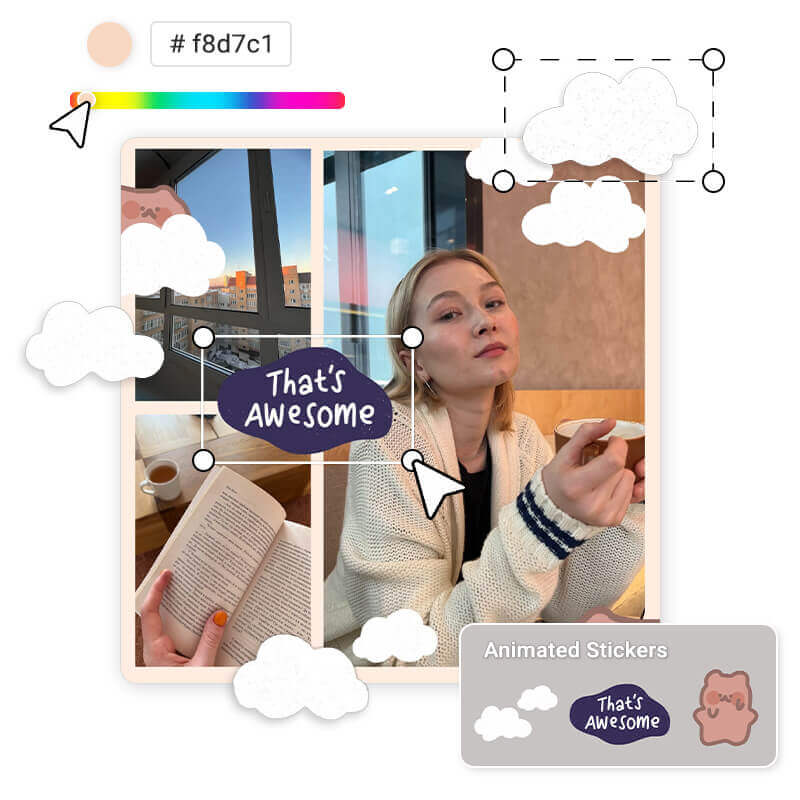 Personnalisez votre collage photo avec du texte, des stickers et bien plus encore