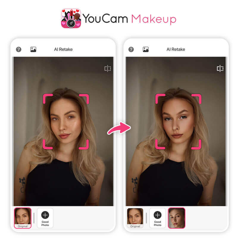 AI Retake feature in YouCam Makeup