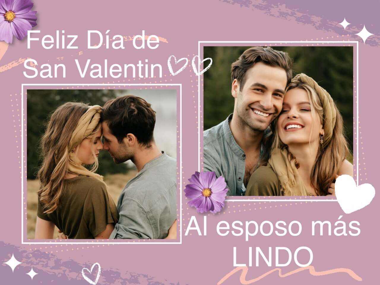una plantilla de amor para poner dos fotos y un lindo mensaje de San Valentin