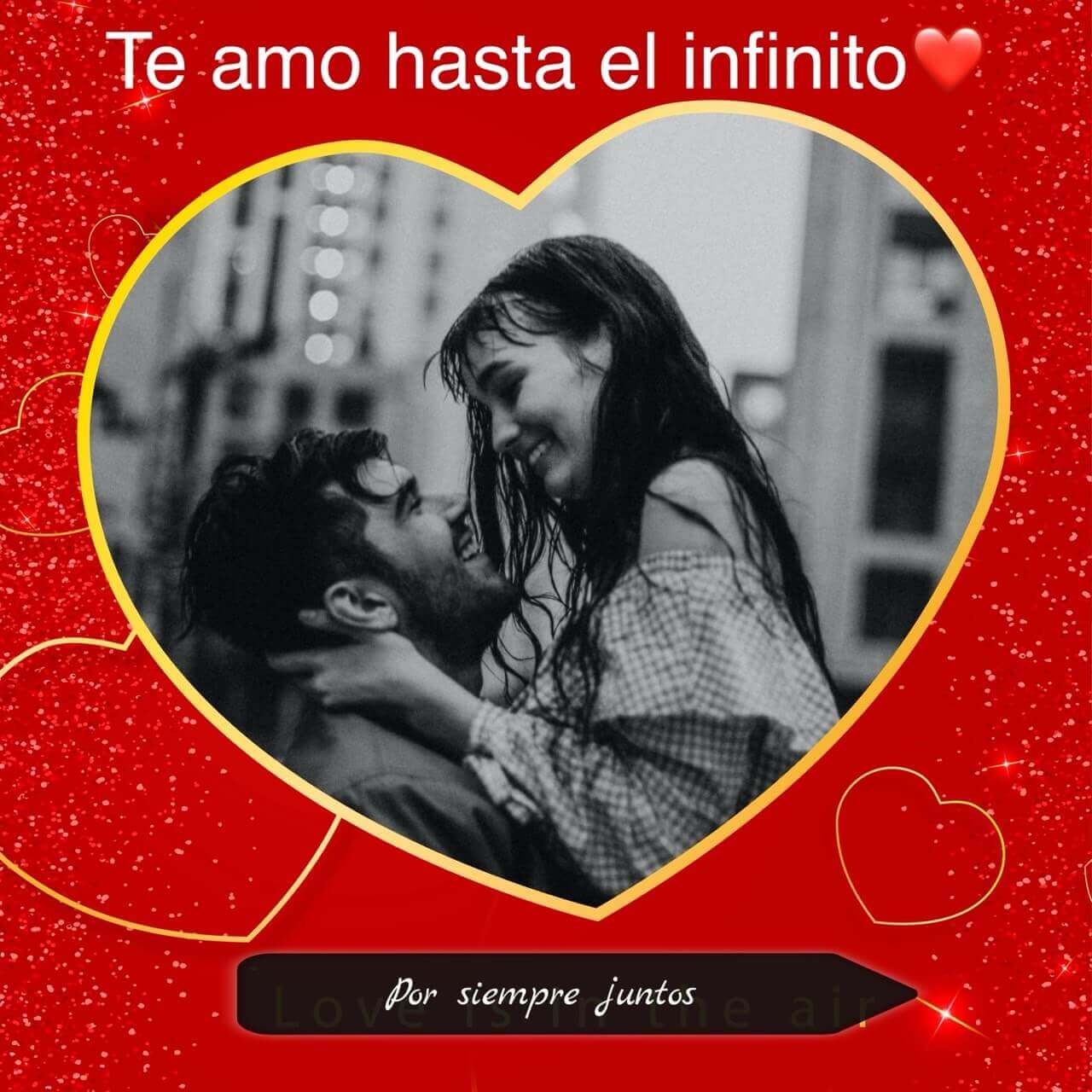una tarjeta con un corazón en la mitad para poner tu foto y la de tu pareja 