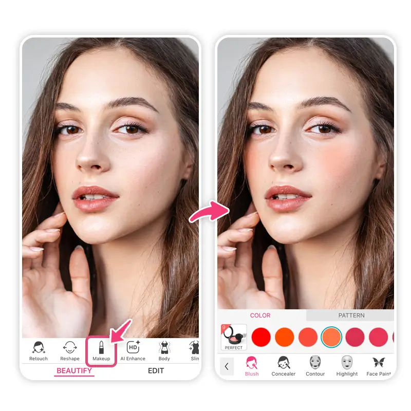Probiere jede Makeup-Funktion mit YouCam Makeup einzeln aus Probiere jede Makeup-Funktion mit YouCam Makeup einzeln aus