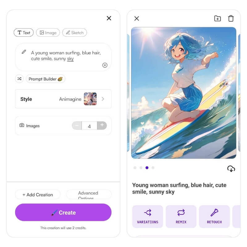 Imagem de surfista gerada no teste do app starryai.