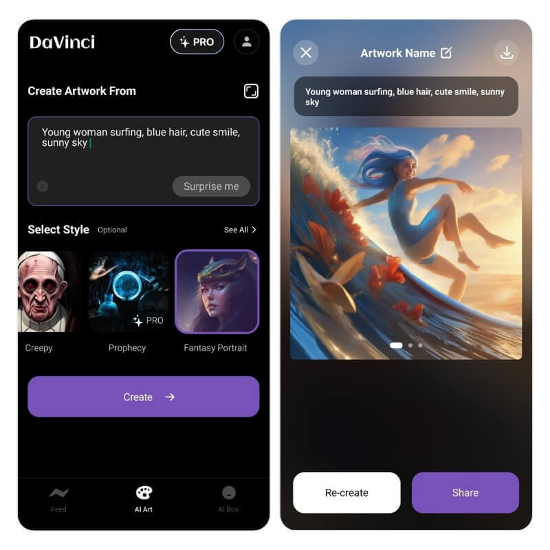 Imagem de surfista criada pelo app DaVinci.