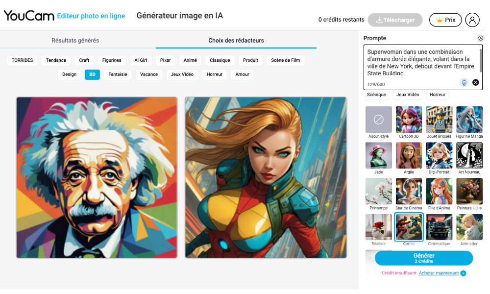 Meilleur générateur de BD IA en ligne : YouCam Editeur en Ligne