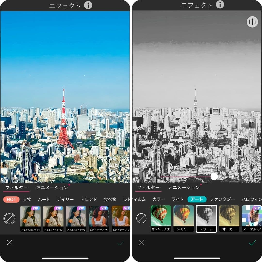 写真の色をあえてモノクロにした様子
