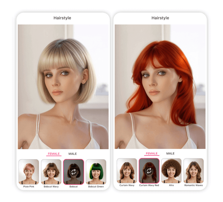 AI hair color changer showing multicolor options in web browser