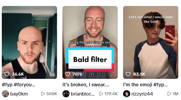 TikTok user demonstrating the viral AI bald head filter trend online