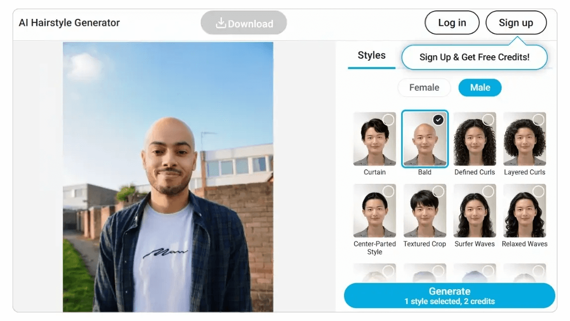 Interface of the YouCam Online Editor bald filter tool