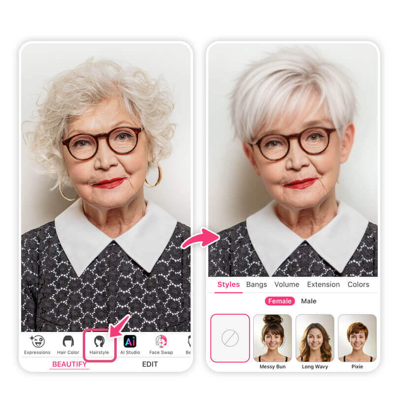 Coupe de cheveux femme 60 ans avec lunettes  : coiffure virtuelle