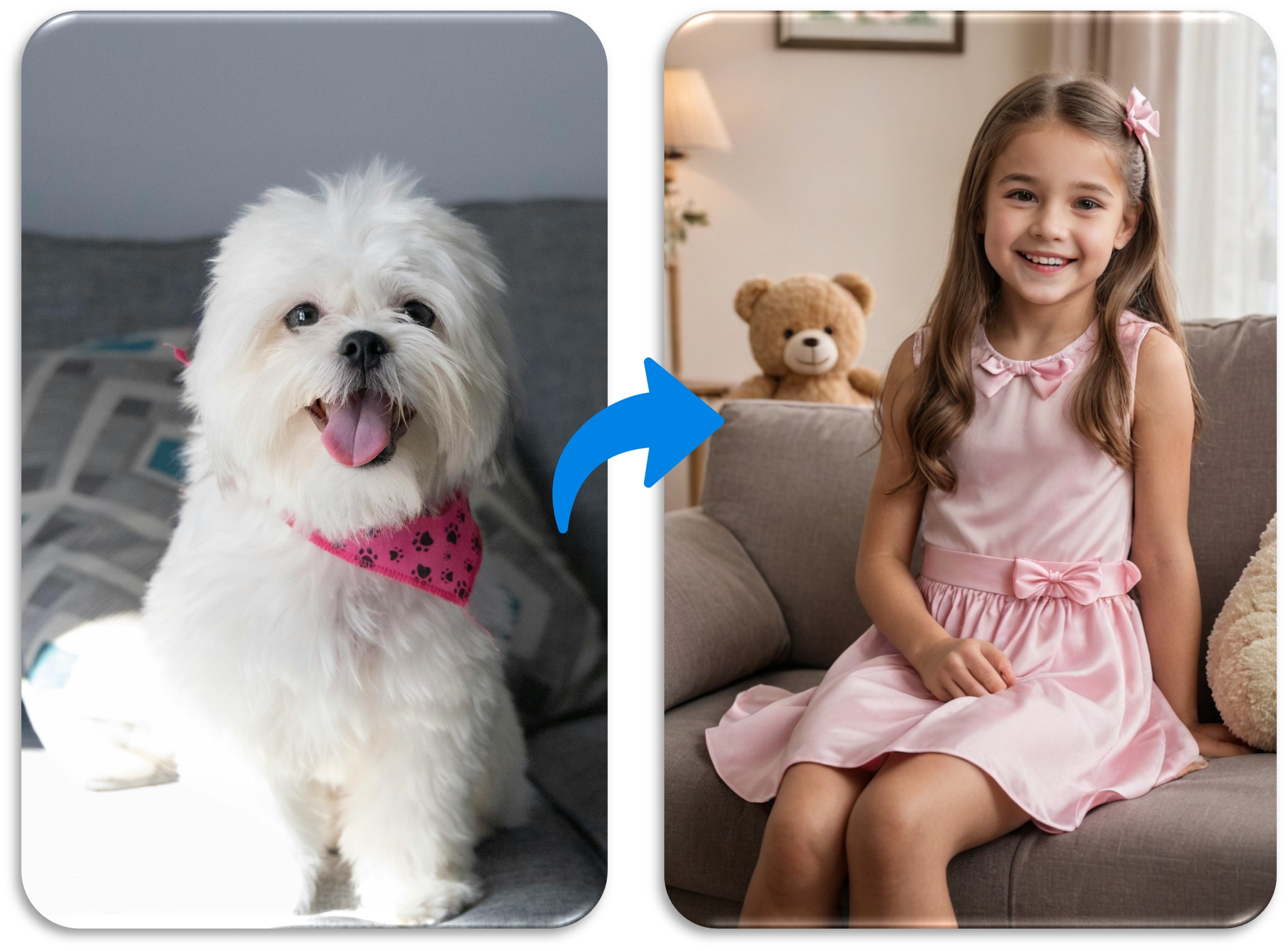 Generatore di Immagini AI YouCam: Trasforma Cane in Umano