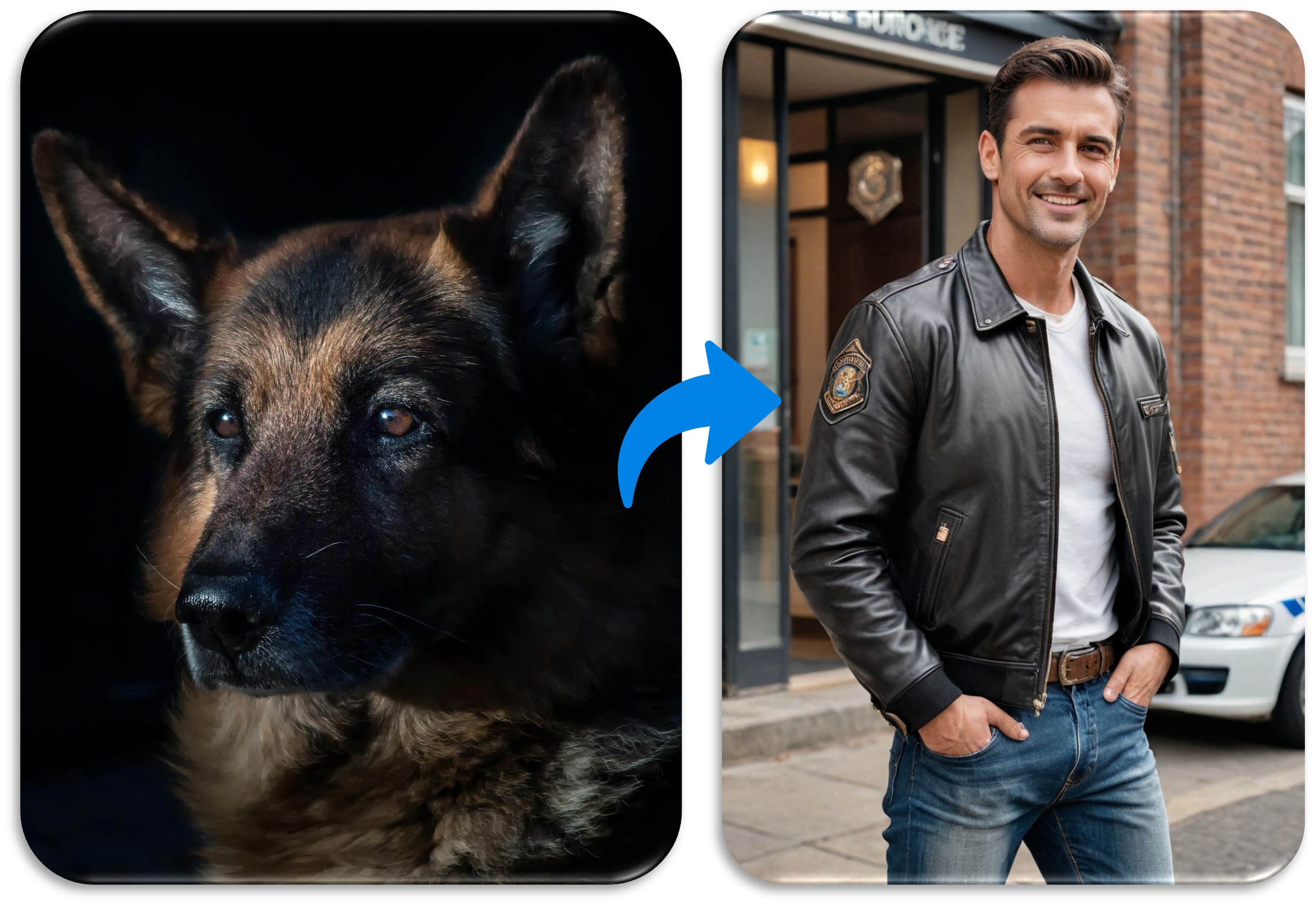 Generatore di Immagini AI YouCam: Trasforma Cane in Umano