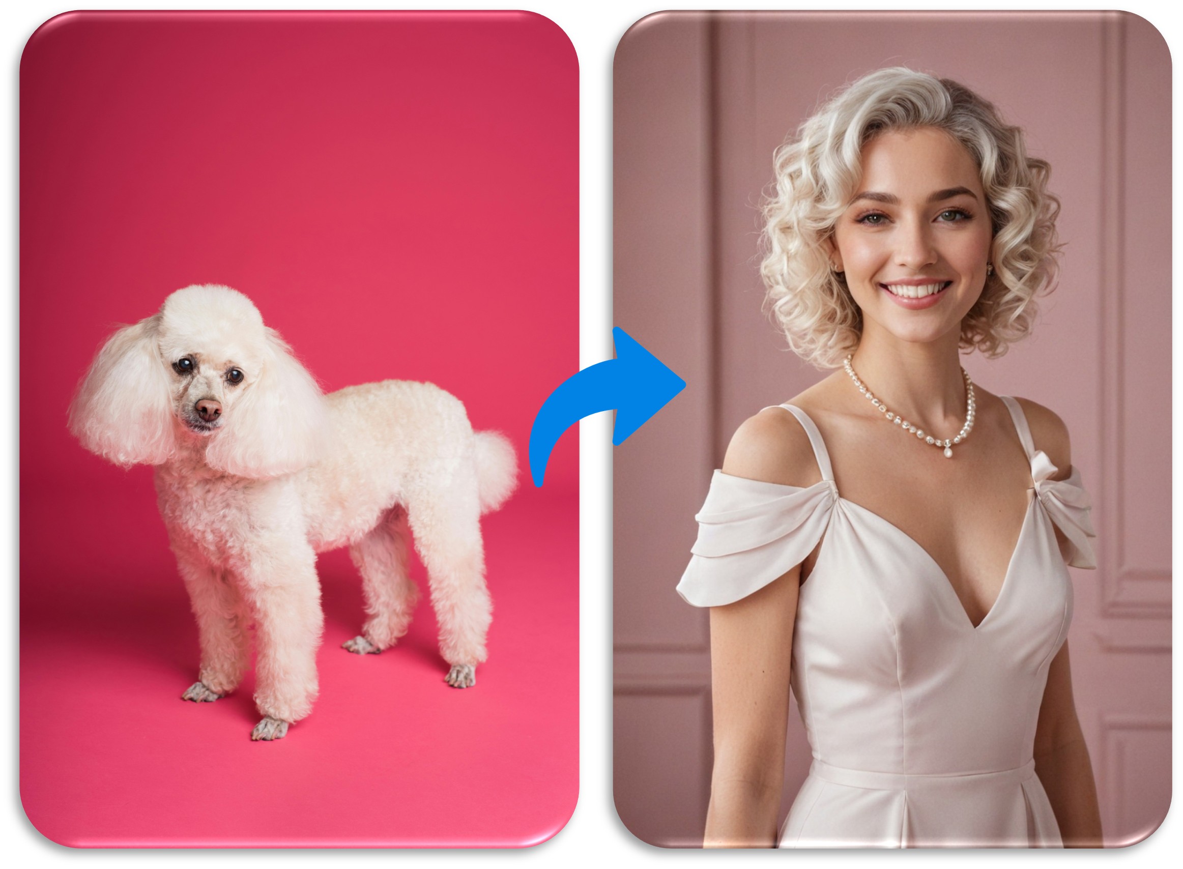 Generatore di Immagini AI YouCam: Trasforma Cane in Umano