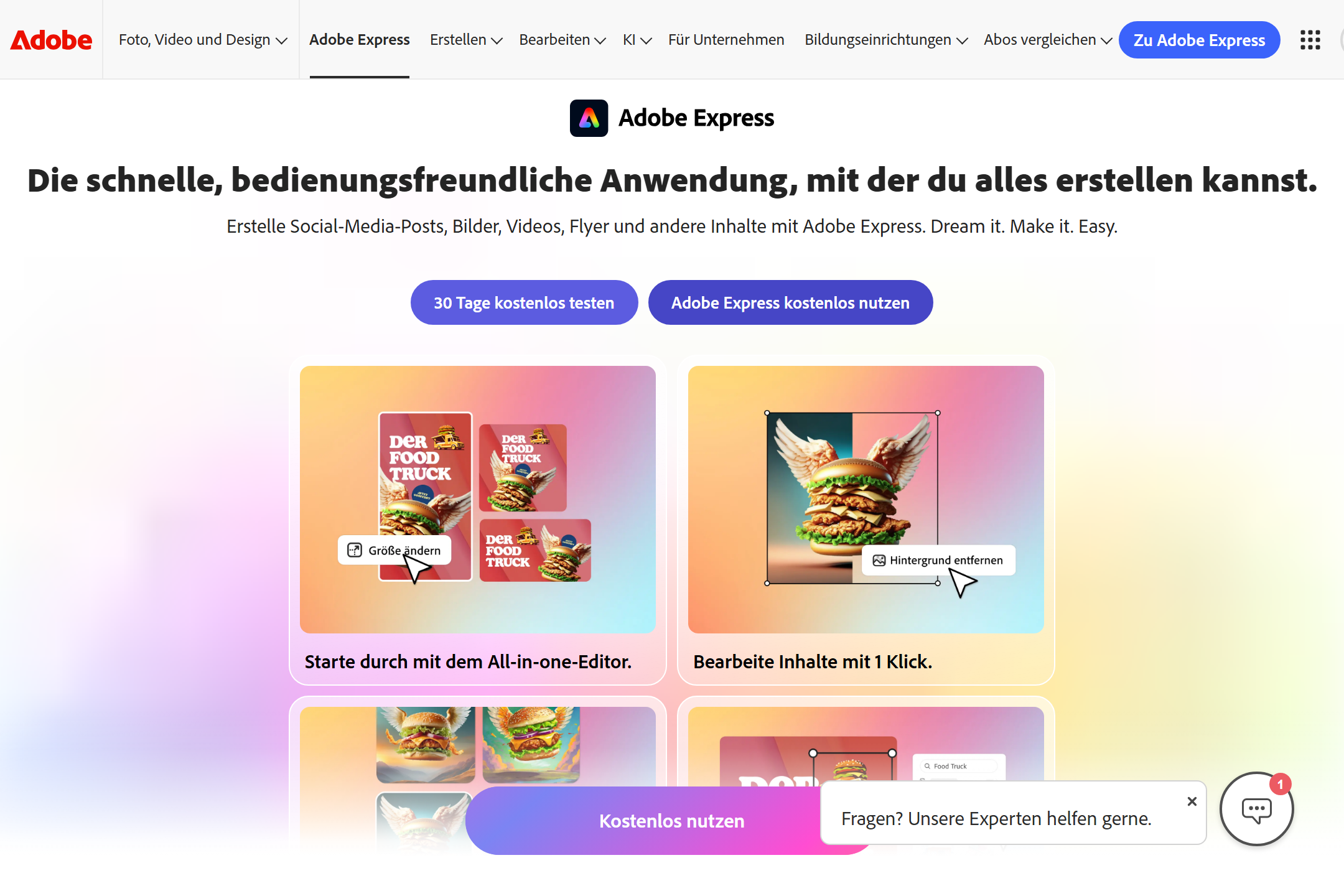 Screenshot von Adobe Express