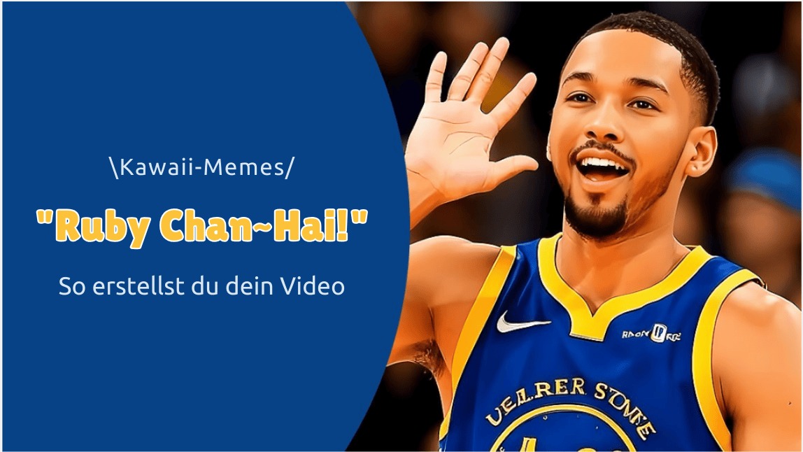 Basketballspieler winkt, mit der Aufschrift "Ruby Chan Hai!"