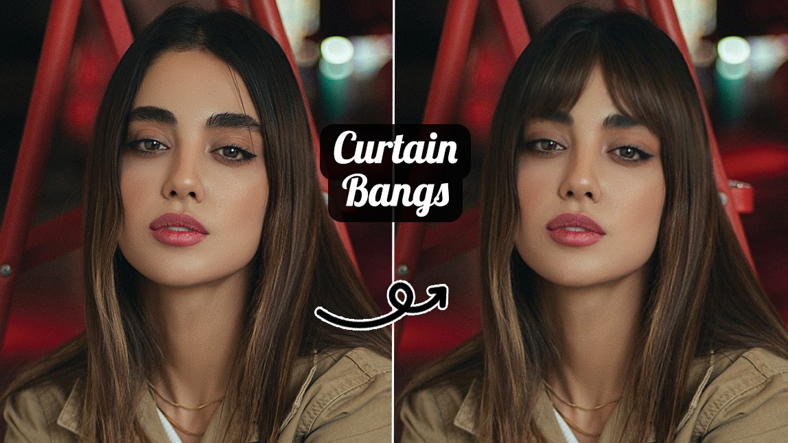 Try on curtain bangs to see what you look like with curtain bangs